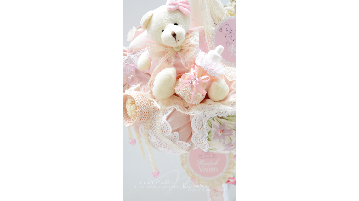 Lumanare de botez pentru fetite cu ursulet de plus, 65x4cm, Pink Bear 2